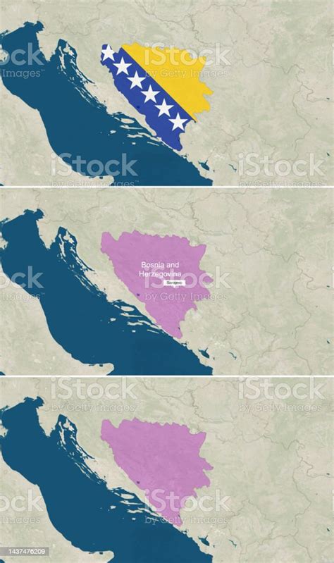 The Map Of Bosnia And Herzegovina With Text Textless And With Flag