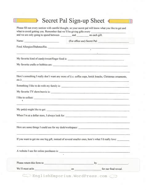 Free Printable Secret Pal Forms Free Printable