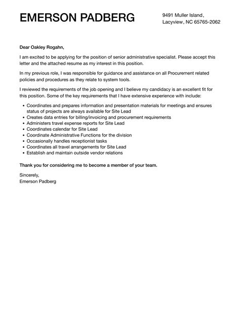 Senior Administrative Specialist Cover Letter Velvet Jobs
