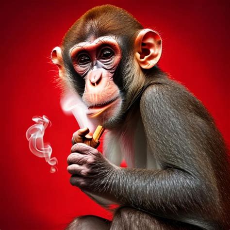 Red Background And A Smoking Monkey Openart