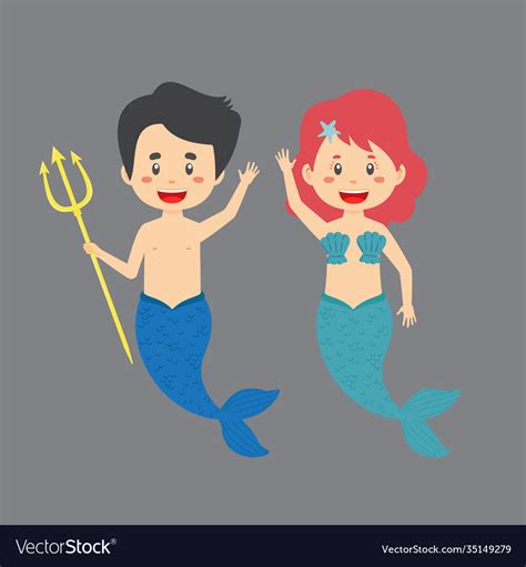 Couple Character Wearing Mermaid Costume Vector Image
