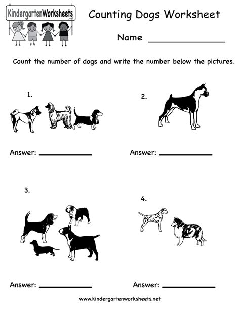Kindergarten Counting Dogs Worksheet Printable Counting Kindergarten
