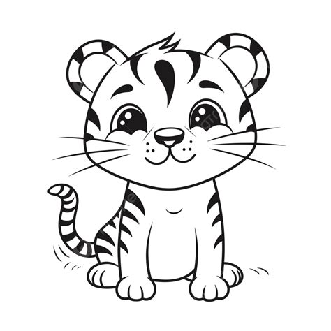 Illustration Of A Small Tiger Simple Vector Coloring With Details