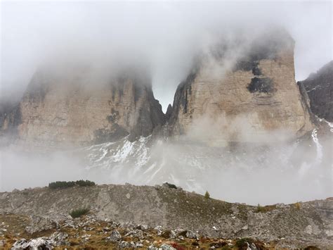 A Glimpse Of The Peaks Through The Fog Tre Cime Di Lavaredo Dolomiti