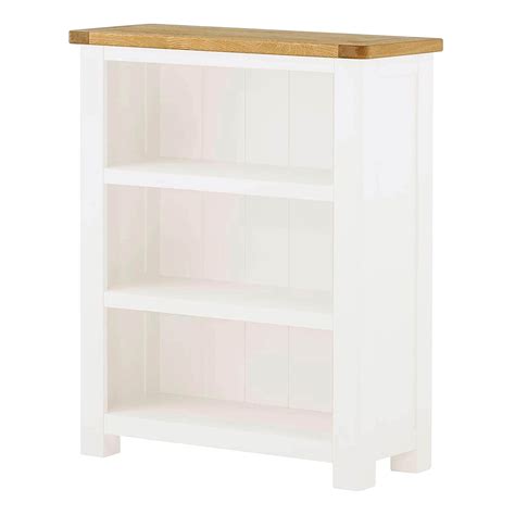 Padstow White Small Bookcase 3 Shelves Solid Wood Display Unit With