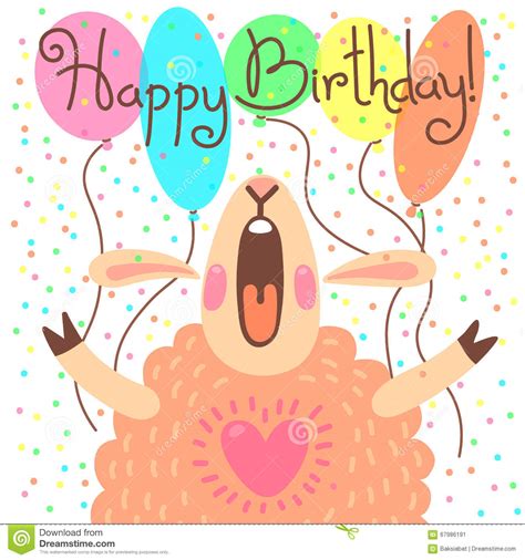 Cute Happy Birthday Card With Funny Lamb Stock Vector Image 67986191