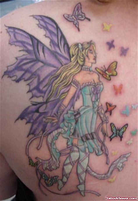 Colored Butterflies And Lying Fairy Tattoo