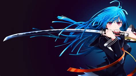 4567979 Anime Sword Kisara Tendo Anime Girls Black Bullet Katana Long Hair Blue Hair