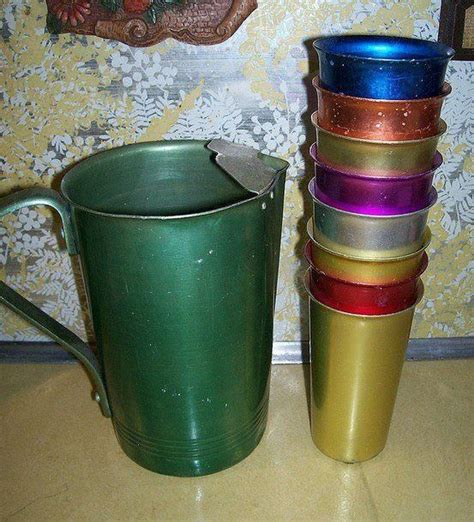 1960 S Metal Drinking Glasses With Pitcher Which Color Was Your Favorite Growing Up In