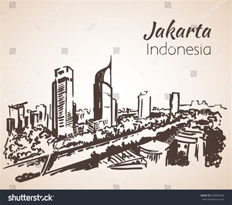 Jakarta Cityscape Sketch Isolated On White Stock Vector Royalty Free