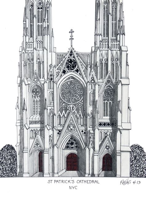 St Patricks Cathedral Pen And Pencil Drawing By Frederic Kohli Of