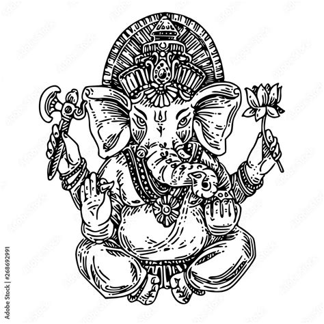 Lord Ganesha Elephant God Religion Hinduism Sketch Engraving Style