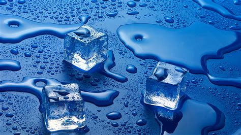 Hd Wallpaper Ice Cube Water Drops Blue Ice Cubes Wet Melting