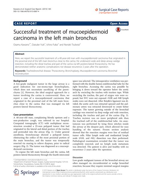 Pdf Successful Treatment Of Mucoepidermoid Carcinoma In The Left Main
