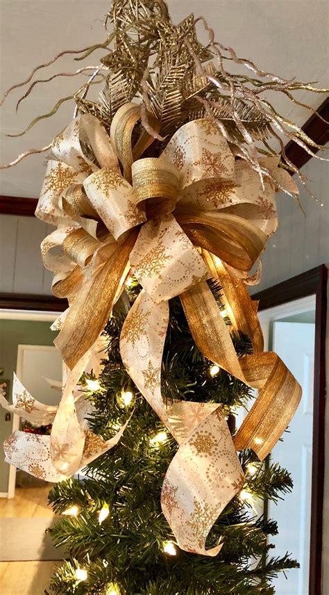 Gold Bow Tree Topper Gold Glitter Bow Glitter Tree Topper Large Bow For