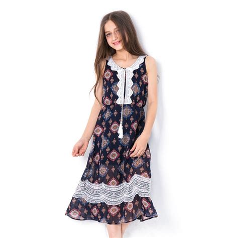 Summer Dress Girls Size 12 Beach Floral Long Dresses Sleeveless Chiffon