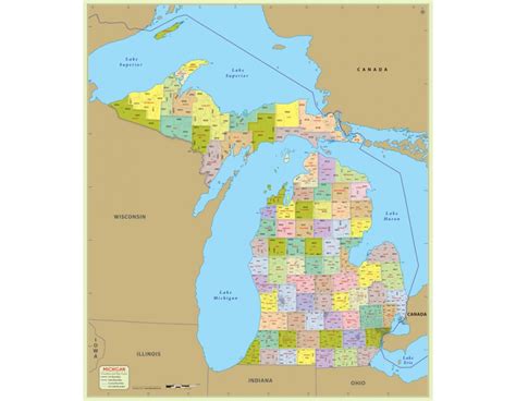 Buy Michigan Zip Code With Counties Vinyl Map