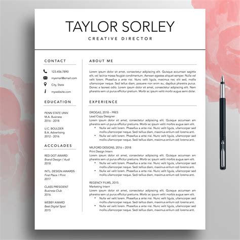 Modern Resume CV Template Page Minimalist Resume Simple Resume Mac Professional Resume