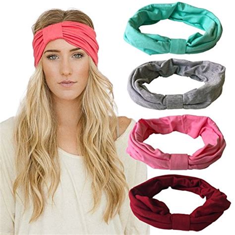 dreshow 4 pack headbands vintage elastic printed head wrap stretchy moisture hairband twisted