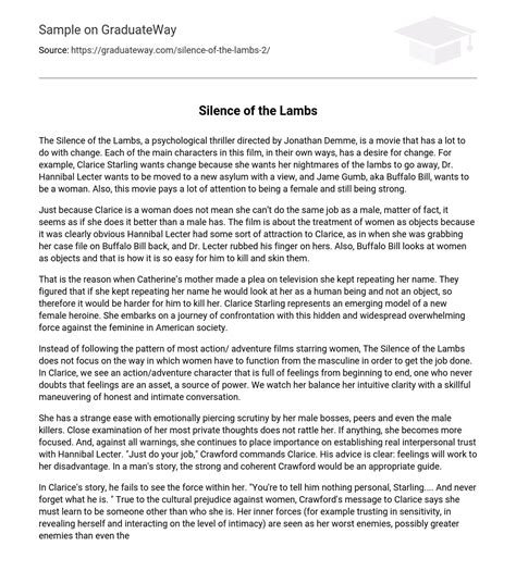 Silence Of The Lambs 1055 Words Free Essay Example On GraduateWay