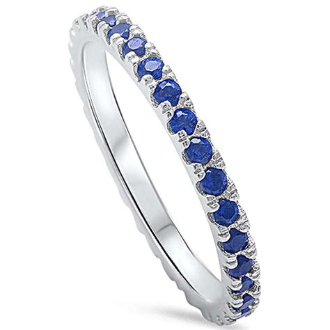 Sterling Silver Round Synthetic Sapphire Cz Eternity Ring Size