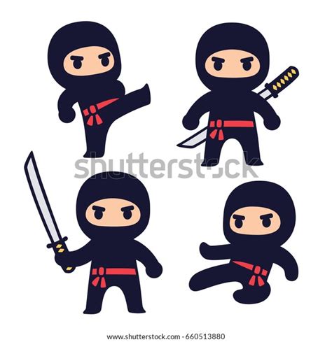 Cute Cartoon Ninja Set Katana Sword Stock Vector Royalty Free