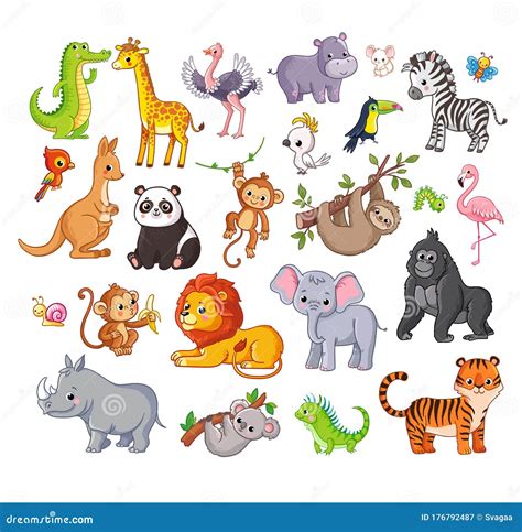 Big Vector Set With Animals In Cartoon Style Vector Collection With