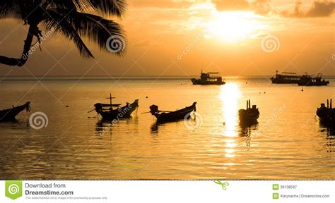 Thailand Ko Tao Island Sand Beach In Tropic On Sunset Stock Image