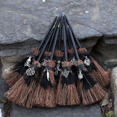 Witches Wicca Pencil Broom Necklace Travel Charm Wicca Crystal Tiny