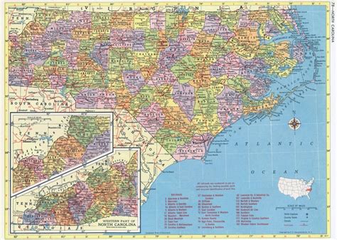 North Carolina Map Instant Download Printable Map Vintage Map Home