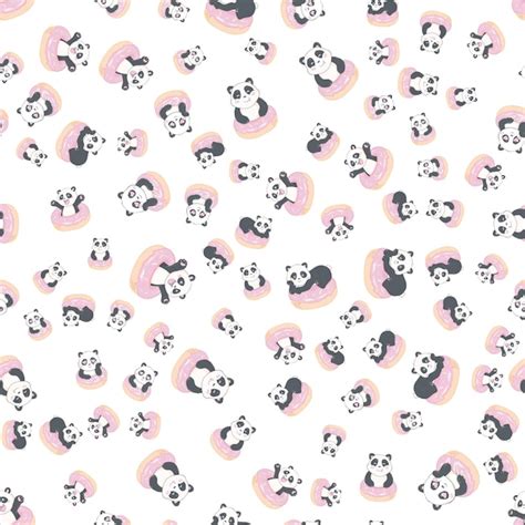 Lindo Panda Segurando Um Donut Sem Costura Padrão Em Um Fundo Branco