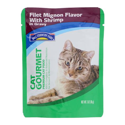 Cat food is longer limited to cans of paté, pouches of stew, and bags of kibble. Hill Country Fare Cat Gourmet Filet Mignon Flavor with ...