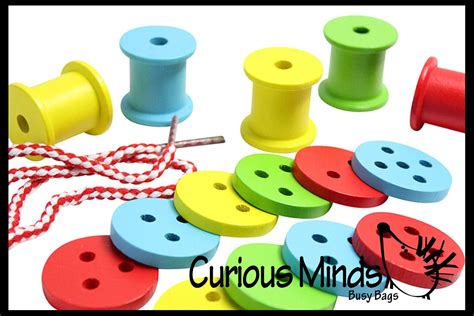 Chunky Wooden Spools And Buttons Lacing Activity Lacing Busy