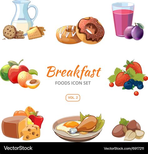 Cartoon Breakfast Food Icons Set Royalty Free Vector Image