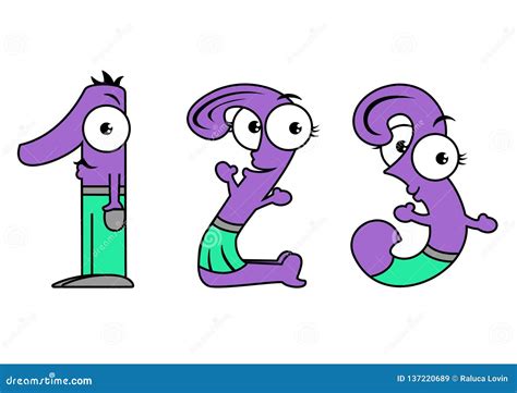 Funny Cartoon Character Numbers 1 2 3 Stock Illustration
