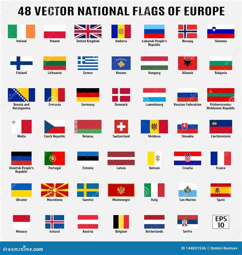 Una Raccolta Di Vettore Di 48 Bandiere Nazionali Di Europa