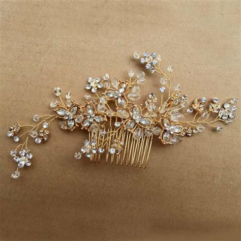 jonnafe gold crystal bridal hair vine comb flower headpiece handmade vintage wedding hair