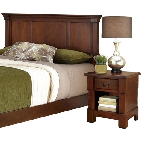 Homestyles Aspen Full Queen Wooden Panel Headboard And Nightstand In Cherry Homesquare