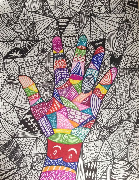 Patterned Hand Art Lessons Elementary Art School Art Projects