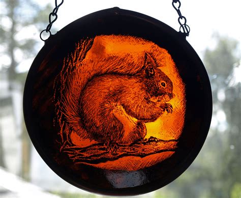 Hand Painted Stained Glass Red Squirrel Etsy Stained Glass Glass Painting Fire Glass