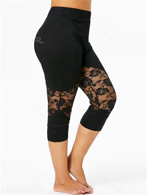 OFF Plus Size Lace Insert Cropped Leggings Rosegal