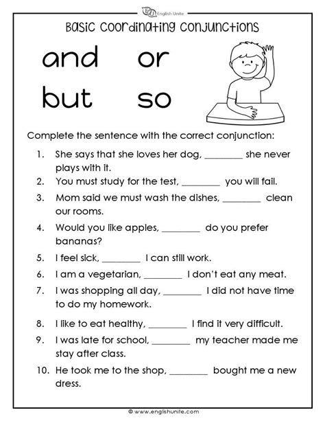 Conjunctions Worksheet Middle S