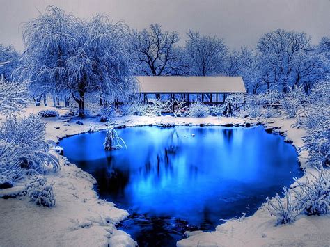 Winter Blue Lake Beautiful Natural Landscape Wallpaper Preview