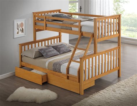 Beech Triple Wooden Bunk Bed Childrens Kids