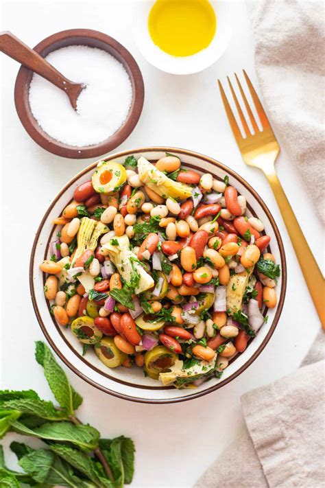 Easy Mediterranean Three Bean Salad Recipe Unicorns In The Kitchen