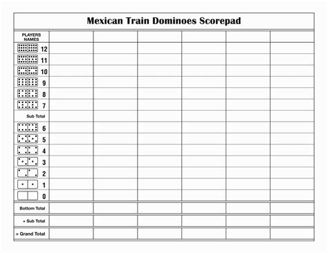 Mexican Train Score Sheet Mexican Train Dominoes
