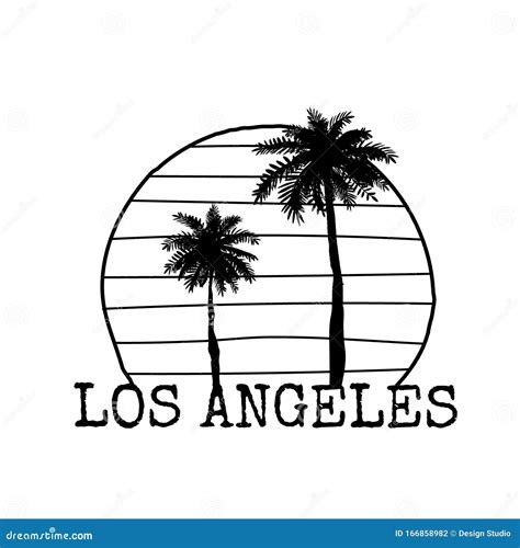 Dibujo De La Línea De Símbolos De Los Ángeles Con Silueta De Palmera