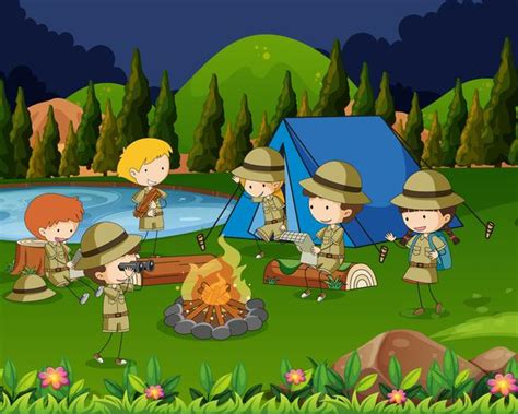 Children Camping Out In The Woods 361336 Vector Art At Vecteezy