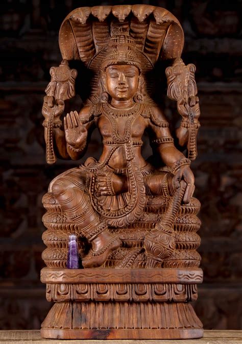 Sold Wood Vishnu With Shesha And Club 24 96w1b Hindu Gods And Buddha