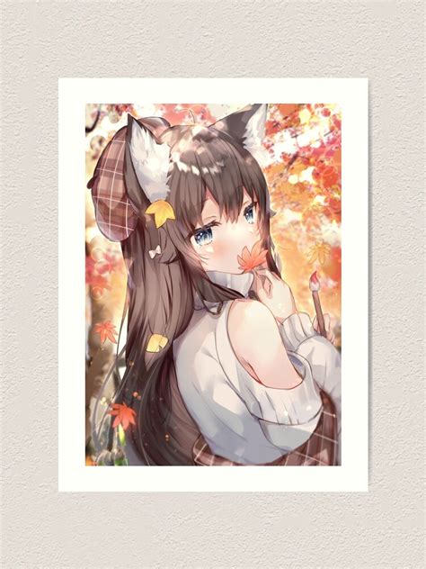 Cute Anime Girl With Cat Ears Art Print For Sale By Lokshyu Redbubble